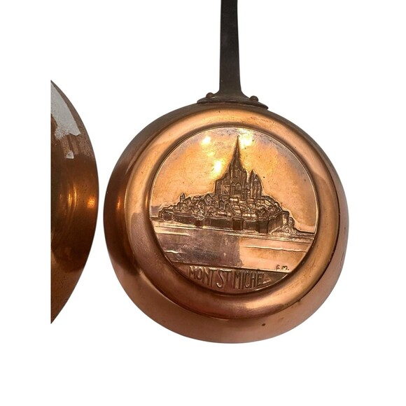 2 Small Vintage Copper Pans French Mount St Mitchel Decorative Rustic Kitchen - Picture 2 of 4